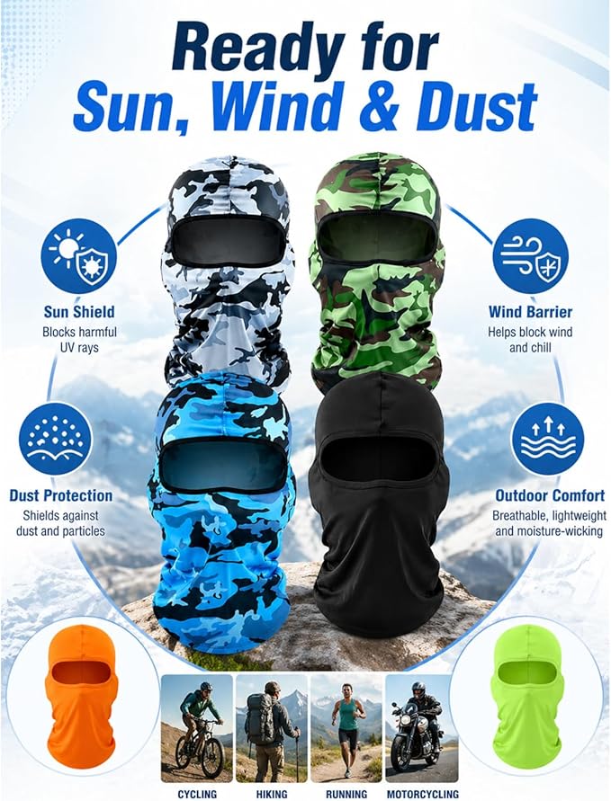 SATINIOR 6 Pcs Ski Mask Cover Balaclava Full Face Mask Summer Face Cover UV Windproof Balaclava for Men Women Outdoor Sports