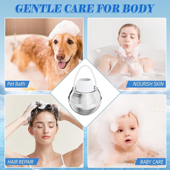 Bath Filter for Tub - Bathtub Water Filter for Softer Skin & Hair, 8 Stages Hotel Grade Filtration Bath Water Filter,2,500 Gal of Filtration, BPA Free, Easy to Install（Silver）