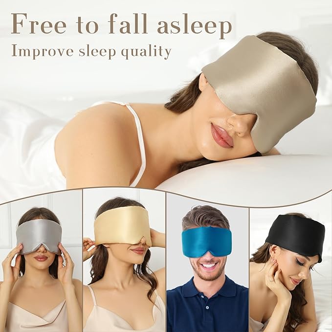 SECZIPE 100% Mulberry Silk Sleep Mask Eye Mask for Women Man with Adjustable Band, for Side Sleeper Blackout Sleep Mask for Travel Rest and Office Large Size (Taupe)