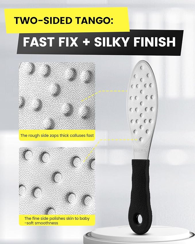 BEZOX Slim Portable Metal Foot File(1 PCS) – Double-Sided Callus Remover for Feet, Travel Foot Scrubber & Foot Exfoliate Tool with Non-Slip Handle, Pedicure Tools for Feet - Black