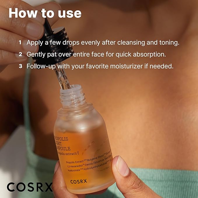 COSRX Propolis Ampoule, Glow Boosting Serum for Face with 73.5% Propolis Extract, 1.01fl.oz/30ml, Hydrating Essence for Sensitive Skin, Fine Lines, Uneven Skintone, Korean Skincare