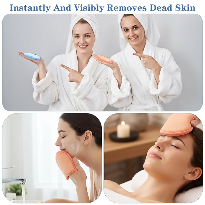 3 Pcs Exfoliating Gloves, Natural Plant Fiber Facial Scrub Mitts, Deep Exfoliating Mitt for Face and Body to Remove Dead Dry Skin, Exfoliation Tool for Men Women Bath Shower Spa