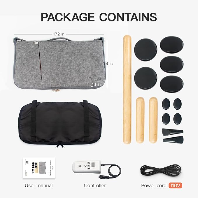 Massage Stones Set with Warmer Kit Hot Rocks Bamboo for Massage Hot Stones Massage Warmer Kit with Temperature Control and Carry Bag for Home Use (11 Stones and 3 Sticks) Suitable for Gifting