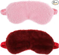2 Pcs Plush Eye Mask Soft Sleeping Blindfold Eye Cover Comfortable Furry Faux Fur Sleeping Mask Satin Nap Night Eyeshade Cover for Women Men Gift (Pink, Red)