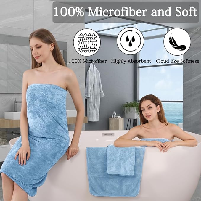 8-Piece Blue Bath Towels Set,2 Oversized Large Bath Towels Sheet,2 Hand Towels and 4 Washcloths - 600 GSM Soft Luxury Towel Set,Highly Absorbent Quick Dry Towel Collection for Bathroom,Hotel and Spa