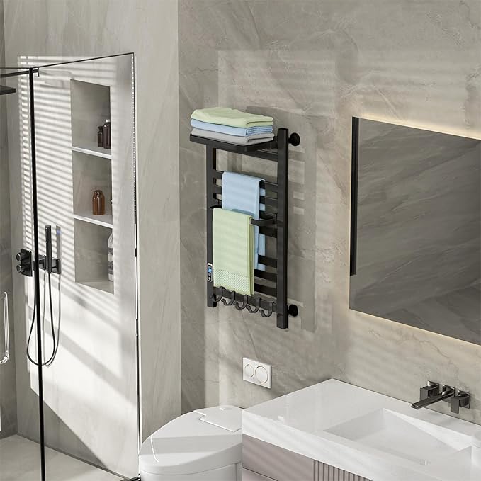 Electric Towel Warmer Rack for Bathroom, 110V 150W Heated Towel Rack with LED Display & 8H Timer, No Drilling/Wall Mounted