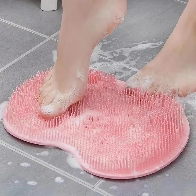 2-Pack Shower Foot Scrubber Mat, Strong Grip Silicone Back and Foot Washer with Suction Cups, No Bend Deep Clean Massage Pad for Seniors, Men, Women