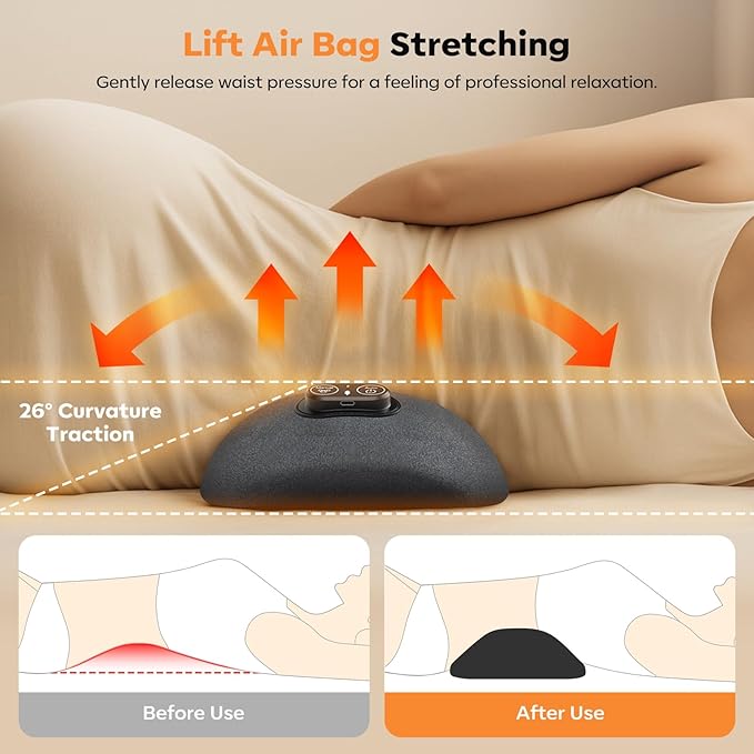 Smooth Triple Fusion 3-in-1 Lumbar Pillow Back Massager with Heat, Vibration & Traction – Rechargeable Cordless for Deep Tissue Pain Relief & Relaxation at Home & Office – Gift Idea