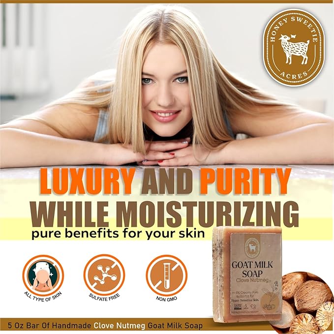 Honey Sweetie Acres Clove Nutmeg Goat Milk Soap - Handmade 5 oz Bar, Made with Natural Ingredients, Moisturizing & Gentle, Made in the USA