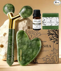Coralogo Jade Gua Sha Facial Tools - 4pc Face Massager Tools Set with Gua Sha Facial Oil, Soap, Jade Roller for Puffiness Lymphatic Drainage, Self Care Gift for Her Birthday Mother's Day