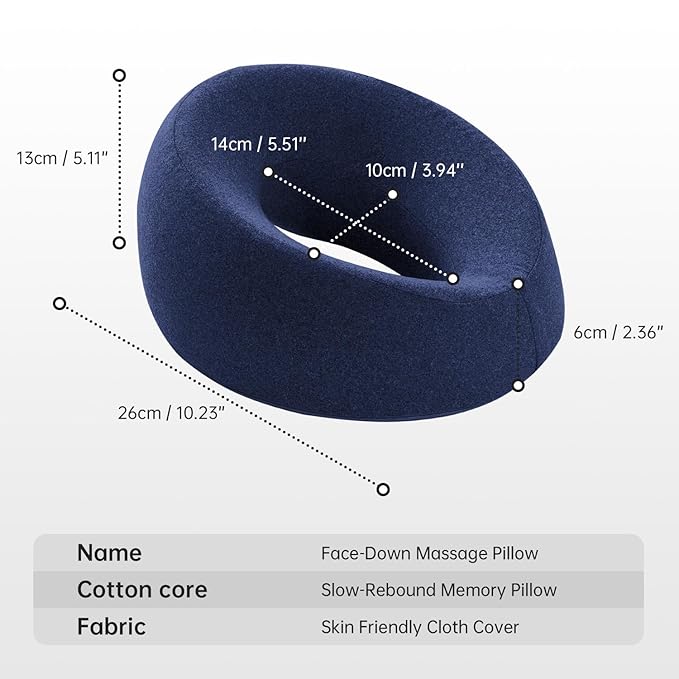 xiaomubiao Face Down Pillows for Massage Table, Massage Headrest for Bed, Face Pillow for Stomach Sleeping, BBL Pillow After Surgery Post Eye Surgery & Vitrectomy Recovery, Removable Cover Navy Blue