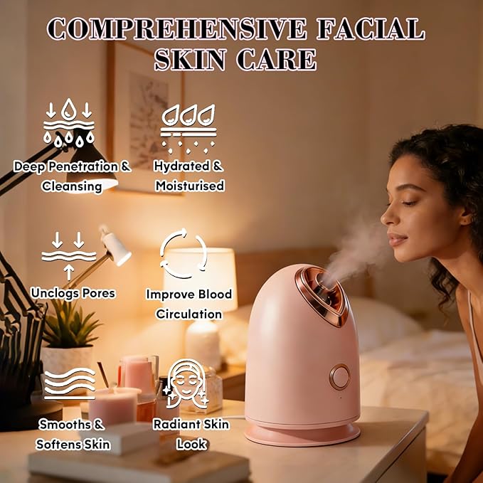 Pjordo Facial Steamer Spa Kit with 17 Skin Care Tools, Nano Ionic Face Steamer for Deep Cleaning Unclogs Pores, Warm Mist Humidifier Steamer for Face Home Sauna SPA, Mothers Day Gifts for Women