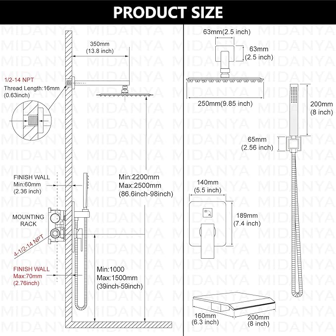 Midanya Shower System with Tub Spout,Bathtub Shower Faucet Set with Square Rainfall Head and Handheld Sprayer Wall Mount Tub Faucet Set with Valve and Trim Kit,10 Inch Oil Rubbed Bronze