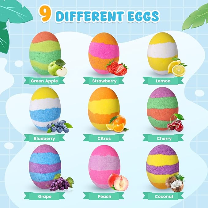 Qivatex Bath Bombs with Toys Inside, Easter Basket Stuffers, Natural & Organic Kids Bath Bombs, Bubble Bath Birthday Easter Gifts Set for Kid Boys and Girls Ages 3+