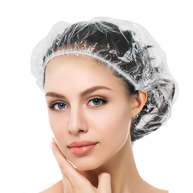 Auban 30PCS Disposable Shower Caps, Individually Wrapped Larger & Thicker Waterproof Shower Caps, Plastic Hair Caps for Women, Spa, Home Use, Hotel and Hair Salon, Portable Travel