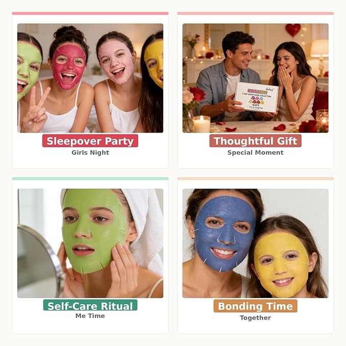 Collagen Face Masks Skincare Bulk,Hydrating Spa Face Mask Beauty for Sensitive Skin,Sheet Mask for Women Skin Care, Facial Mask Sets for Teen Girls (7 Masks)