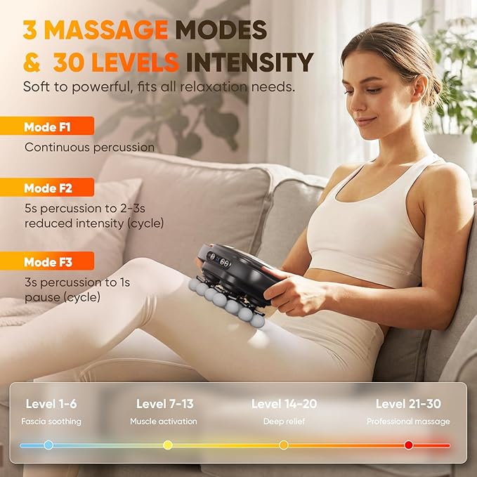 HOTU Massage Gun Deep Tissue, 16-Head Back Massager for Body Muscle Pain Relief, 3 Modes & 30 Intensities Portable Electric Quiet Multi Mini Handheld Percussion Massagers Leg/Waist/Shoulder/Hip/Foot