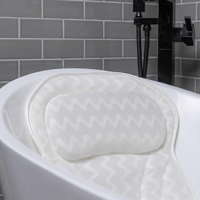 Bath Pillow Bathtub Pillow Back Neck Support Pillow, Spa Cushion for Tub, Relaxing Headrest Bath Pillow, Portable Washable Bathtub Accessories with 3D Air Mesh Thick Soft Bath Pillow (Deluxe)