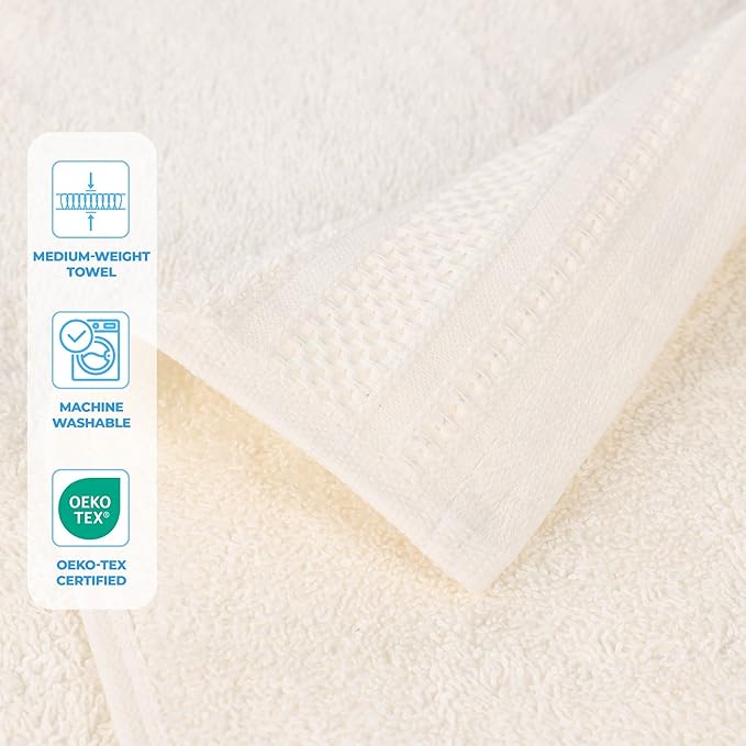 Superior Honeycomb Cotton Medium Weight Towels, for Guest Bath, Master Bathroom, Shower, Quick Dry, Adults, Home Essentials, Textured Waffle Border, Assorted Towel Set, 3 Piece Towel Set, Ivory