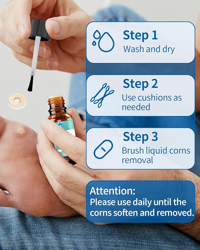 MQ Professional Corn & Callus Remover Liquid for Feet & Toes – Fast Acting for Corn Removal, Hard Skin & Dead Skin – Includes 15ML Solution + 15 Cushions + 10 Swabs – Effective Foot Care Solution