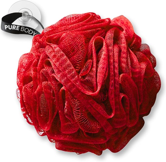 Large Bath Sponge Pack of 3 – Soft 70G Mesh Loofahs with Suction Cup (Dark Red): Gentle Exfoliation for All Skin Types, Rich Lather Poufs for Daily Shower Use