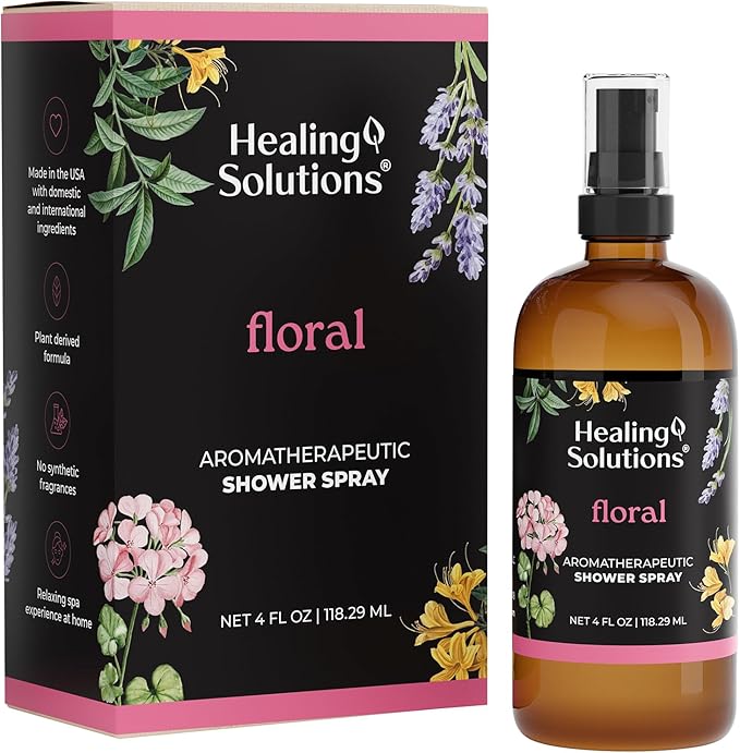Healing Solutions Aromatherapy Shower Spray, Floral Blend, 4oz, Therapeutic Grade Essential Oils, Made in the USA, At Home Spa Experience