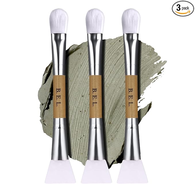 Bare Essentials Living Clay Face Mask Brush (3 Pack, Bamboo) Dual Soft Silicone Face Mask Applicator Brush Tool, Great Facial Essentials, Moisturizer Applicator & Skincare Brush for Facials