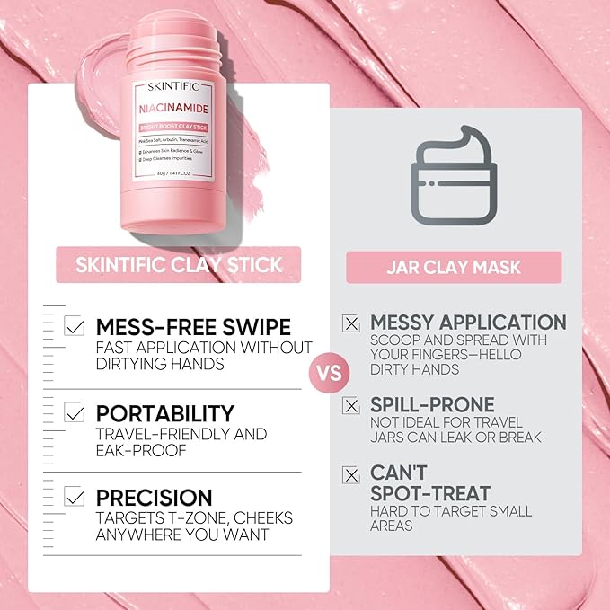 SKINTIFIC Niacinamide Bright Boost Face Mask Stick, Brightening & Pore-Blurring Mask Stick with Pink Sea Salt, Arbutin & Tranexamic Acid, Gentle Exfoliating, Non-Drying, Skincare Facial Mask