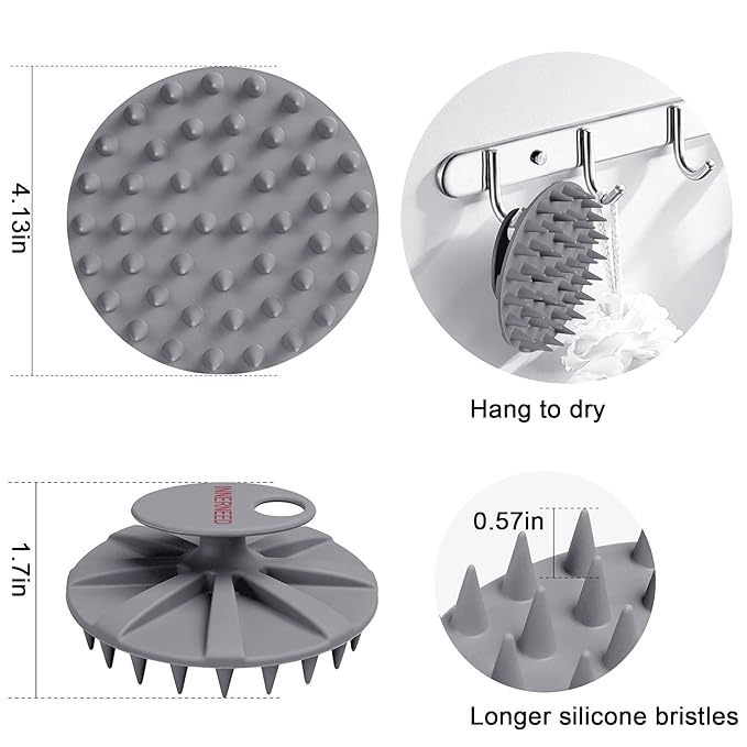 INNERNEED One-piece Scalp Massager Shampoo Brush, Wet & Dry Scalp Care Head Scrubber Hair Washing, Soft Silicone Bristles, for Hair Growth, Dandruff Removal, Comfortable for All Hair Types (Gray)