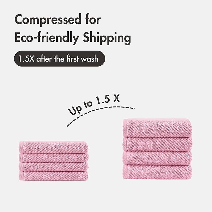 Madison Park 4-Piece Hand Towel Set for Bathroom 18" x 28" Diagonal Ribbed, Pink - 100% Cotton Soft Quick Dry & Absorbent Gift | Zero Twist, 500 GSM, Oeko-TEX, Hotel Quality