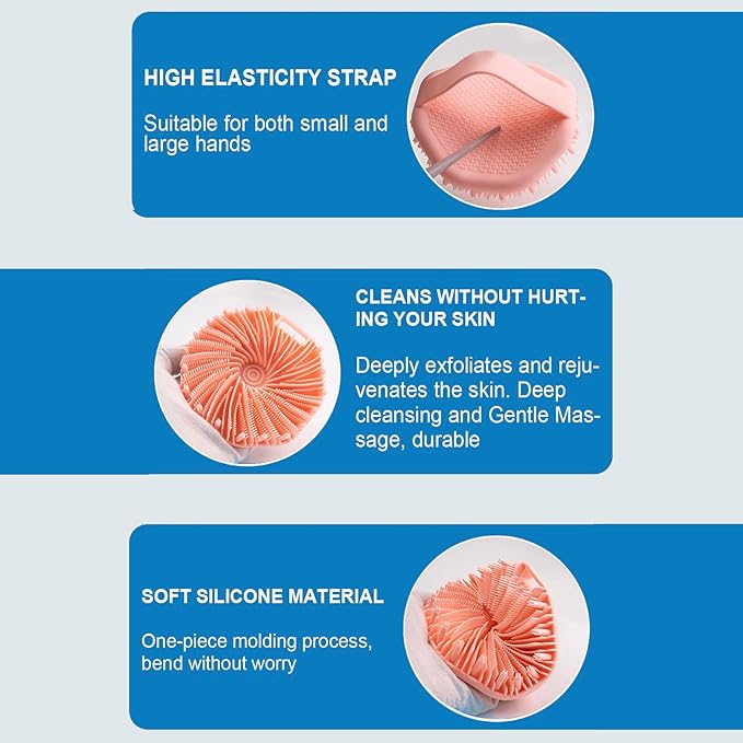RamPula Silicone Body Scrubber, Silicone Loofah, Quick-Dry Exfoliating Body Brush for Wet or Dry Brushing, More Hygienic Than Traditional Loofah, Medium-Bristle Brush, Black and Pink