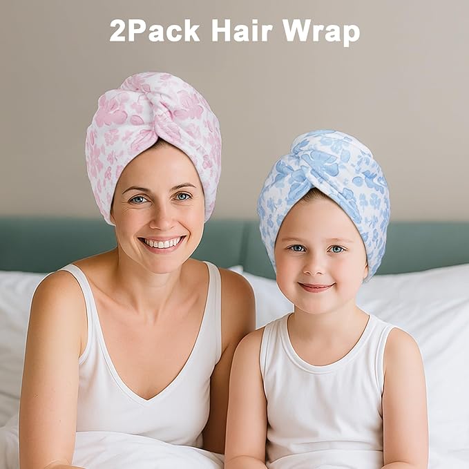 Unicorn Castle Microfiber Hair Towel for Kids 2Pack Hair Wrap Towels Absorbent Hair Drying Towel Wrap Hair Turbans for Curly Thick Hair,Pink Blue Flower