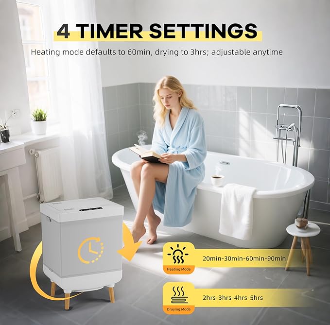GarveeLife 35L Foldable Towel Warmer Bucket, Portable Hot Air Towel Dryer & Sterilizer with Silver Thermal Liner & Stand, Fast Drying for Bathroom, Travel, Home Use, Compact Storage Design