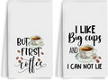 2PCS Coffee Kitchen Towels, Funny Farmhouse Rustic Reusable Absorbent Waffle Weave Dish Tea Towels for Cleaning Cooking Baking, Microfiber Kitchen Towel for Coffee Bar Decor Housewarming Gift