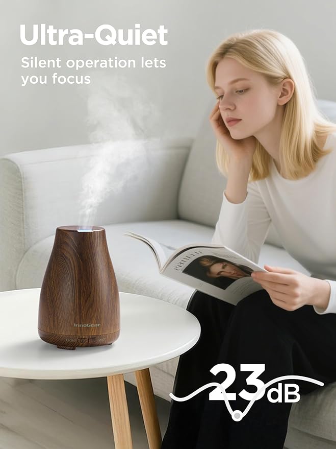 InnoGear Essential Oil Diffuser, Ultrasonic Diffusers for Home Aromatherapy Humidifier for Mother's Gift Bedroom Room 7 Colors LED 2 Mist Mode Auto Off, Bronze