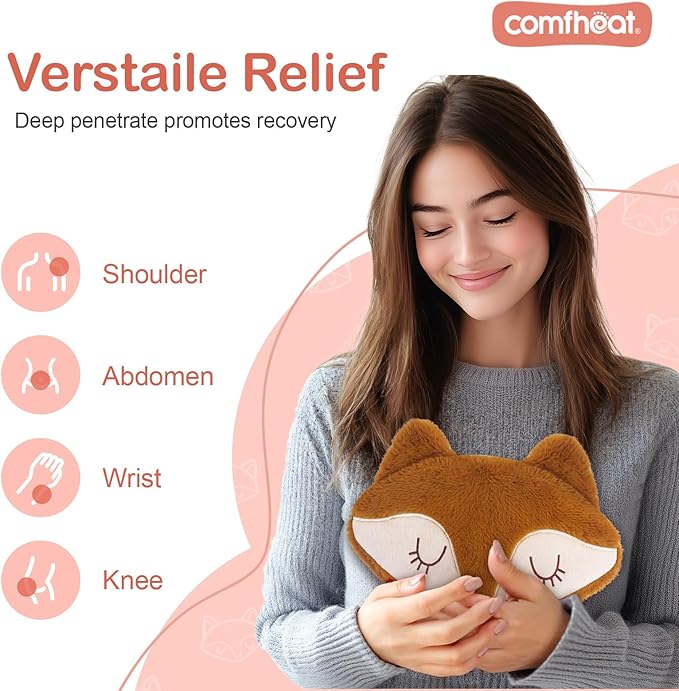 Fox Microwave Heating Pad for Pain Relief, Unscented Microwavable Heating Pads Stuffed Animal for Cramps, Neck Shoulder, Muscles, Natural Small Heat Pack Moist Heat with Washable Cover