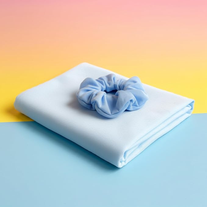 OOF! Halo T-Shirt Hair Towel | 100% Cotton Jersey Knit w/MoistureLock | No Microfiber | Reduce Cuticle Friction, Frizz & Breakage | Plopping Towel for Curly Hair | All Hair Types (Cotton Candy Blue)