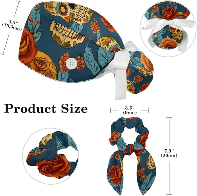 Scrub Cap with Hair Scrunchy, Ponytail Holder Surgical Cap