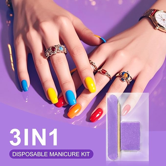 Disposable Manicure kit Individually Package, Mini Nail Buffer, Nail File, Wood Stick, Press on Nail Tool Kit for Salon Home (Purple, Count, 40, 80/100 Grit)
