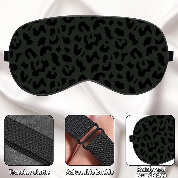 2 PCS Sleep Eye Mask Silk Sleeping Soft with Elastic Strap Eye Sleep Shade Cover for Cute Aesthetic Unisex Women Girls for Airplane Travel Nap-Black White Leopard