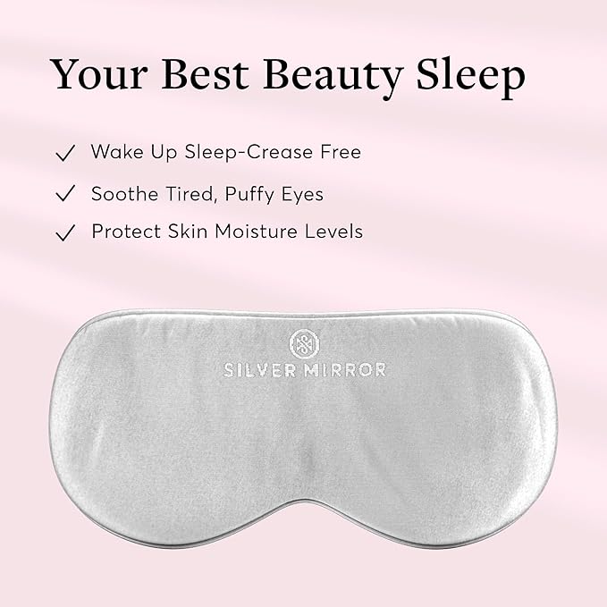 Sleep Mask in Silver, 100% Silk, Pure Mulberry Silk, Light Blocking Eye Mask with Elastic Strap for Sleep & Travel, Ultra Soft, No Pressure, Reduce Puffy Eyes, Machine Washable, By Silver Mirror