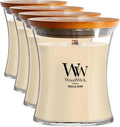 WoodWick Vanilla Bean Holiday Candle Gifts for Women and Men, 9.7 oz Medium Hourglass Candle with Crackling Wick (Pack of 4)