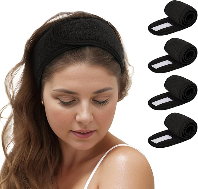 TopTie 4PCS Spa Facial Headband Skincare Makeup Head Wrap Adjustable Terry Cloth Head Band for Washing Face