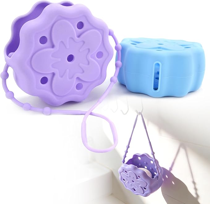 2 Packs Shower Steamer Tray, Hangable and Reusable Shower Steamer Holder/Hanger, Bath Bombs Shower Accessory, Aromatherapy Diffuser Containers, Silicone Material, Purple and Blue
