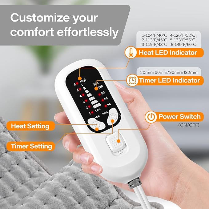 Deepsoon Heating Pad,Electric Heating Pads for Back,Neck,Moist Heating Pad for Abdomen Shoulder Knee Legs,Dry/Moist Heat&Auto Shut Off,Mother's Day Birthday for Men and Women,White Gray,24x12 Inch