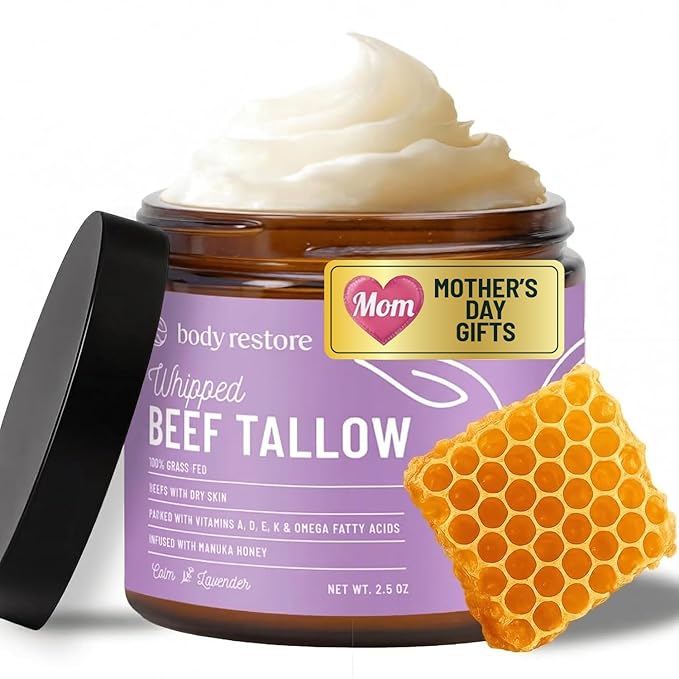 Body Restore Whipped Beef Tallow Balm – Mothers Day Gifts for Mom, Grass Fed Moisturizer for Face and Body, Birthday Gifts for Women, Self Care – Lavender