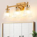 OCIOC 3-Light Bathroom Vanity Light, Modern Gold Wall Light Fixture With Stripe Glass, Farmhouse Bathroom Wall Sconces for Mirror, Kitchen, Bedroom, Living Room, Hallwa