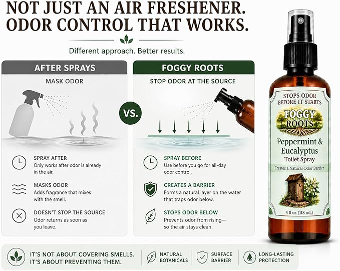 Peppermint & Eucalyptus Pre-Toilet Spray – Stops Odor Before It Starts, Toilet Odor Eliminator, 4 oz (200+ Uses), Travel Size for Home & Work