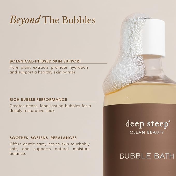 Deep Steep Pure Coconut Bubble Bath for Women, Hypoallergenic, Clinically Tested, Clean Formula for Sensitive Skin, Sulfate-Free, 17 fl oz Bottle, Essential Bath Accessories