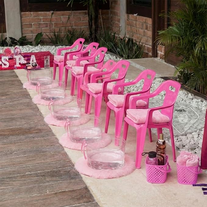 HunnmingRe 18 Pcs Foot Spa Kit for Pink Spa Sleepover Party Supplies with 6 Foldable Foot Soaking & 6 Towels & 6 Floor Mats Matching Ribbon for Women Gift